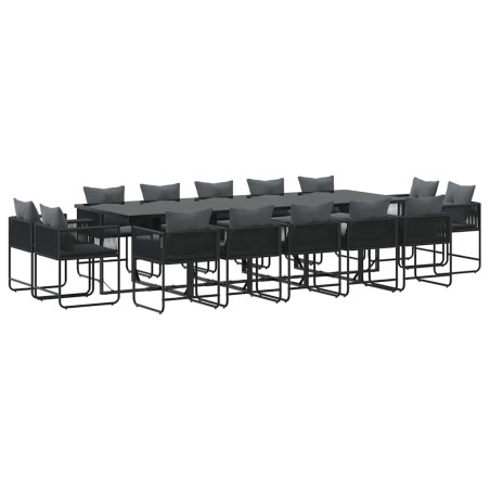 Set da pranzo da giardino in 19 pezzi con cuscini in acciaio nero e rattan sintetico