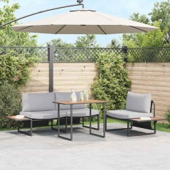 Set da Pranzo da Giardino 3 Pezzi con Cuscini Grigio Chiaro