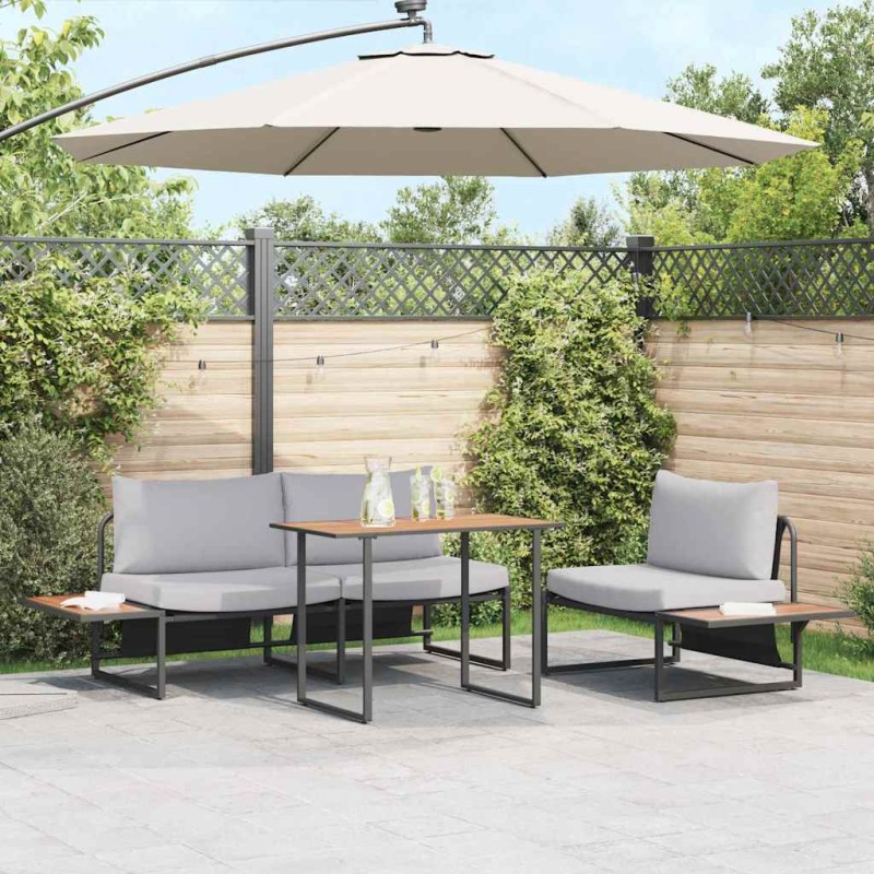 Set da Pranzo da Giardino 3 Pezzi con Cuscini Grigio Chiaro