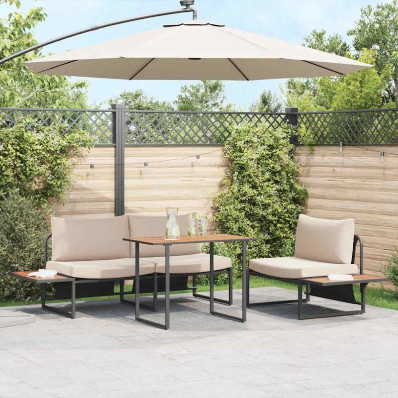 Set da Pranzo da Giardino 3 Pezzi con Cuscini Tortora