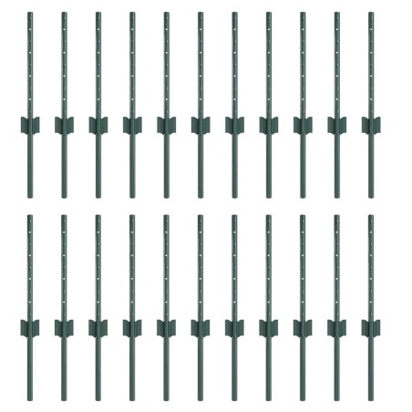 vidaXL Pali per Recinzione 22 pcs Verde 80 x 2,7 x 2,7 cm Acciaio