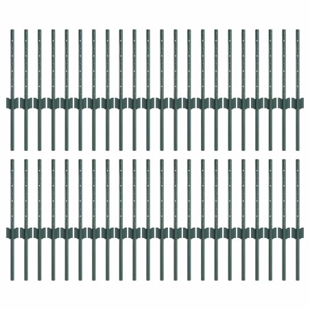 vidaXL Pali per recinzione in argento 44 pcs Verde 100 x 0.4 m Acciaio
