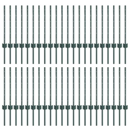 vidaXL Pali per recinzione in argento 44 pcs Verde Large Metallo