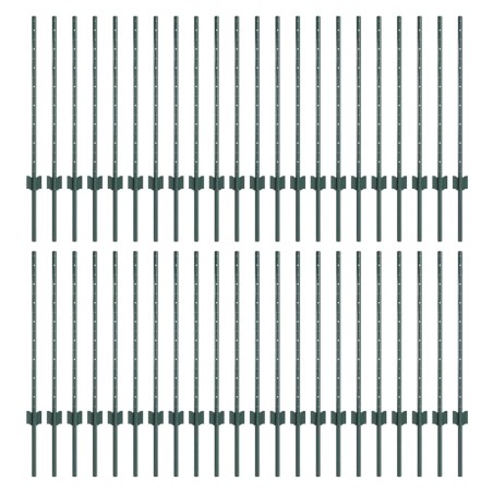 vidaXL Pali per recinzione in argento 44 pcs Verde 100 x 0,8 cm