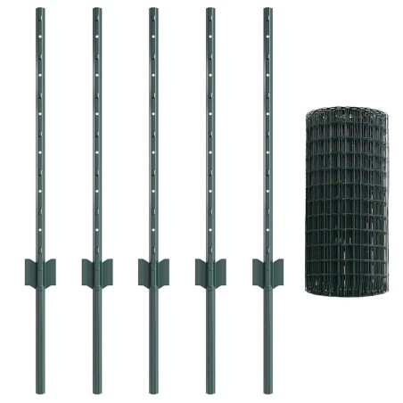 vidaXL Recinzione Euro con 5 U Posts Verde 0.6x10 m Acciaio