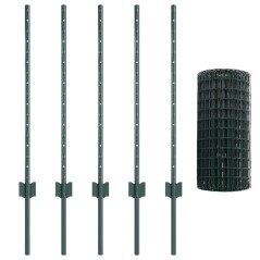 vidaXL Recinzione Euro con 5 Pali a U Verde 0.8x10 m Acciaio