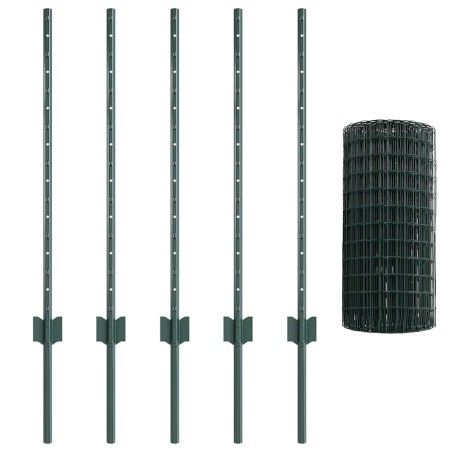 vidaXL Recinzione Euro con 5 Pali a U Verde 0.8x10 m Acciaio