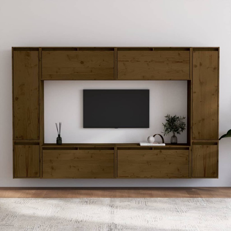Mobili Porta TV 8 pz Miele in Legno Massello di Pino Mobili Porta TV 8 pz Miele in Legno Massello di Pino