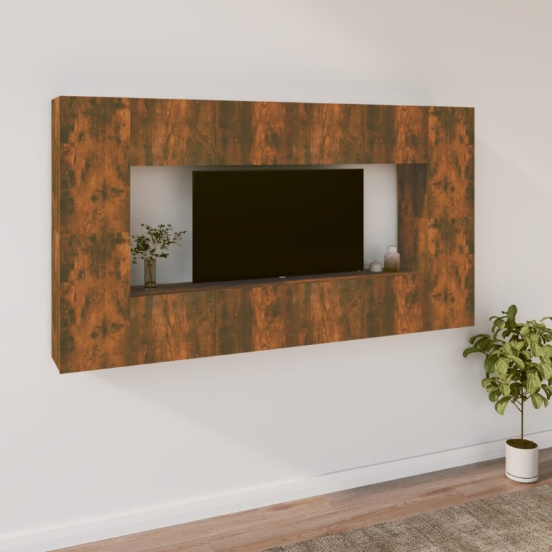 Set Mobili Porta TV 8pz Rovere Fumo in Legno Multistrato Set Mobili Porta TV 8pz Rovere Fumo in Legno Multistrato