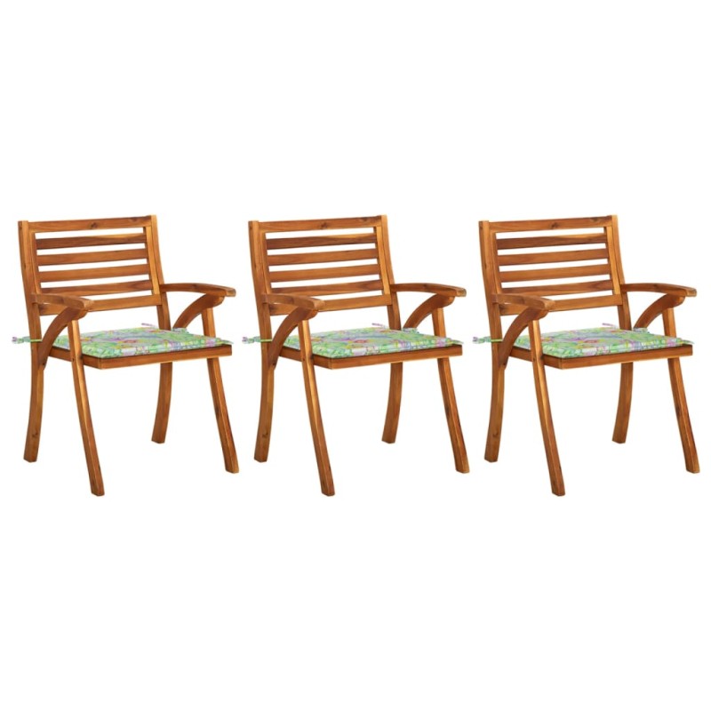 Sedie da Pranzo da Giardino con Cuscini 3 pz Massello di Acacia Sedie da Pranzo da Giardino con Cuscini 3 pz Massello di Acacia