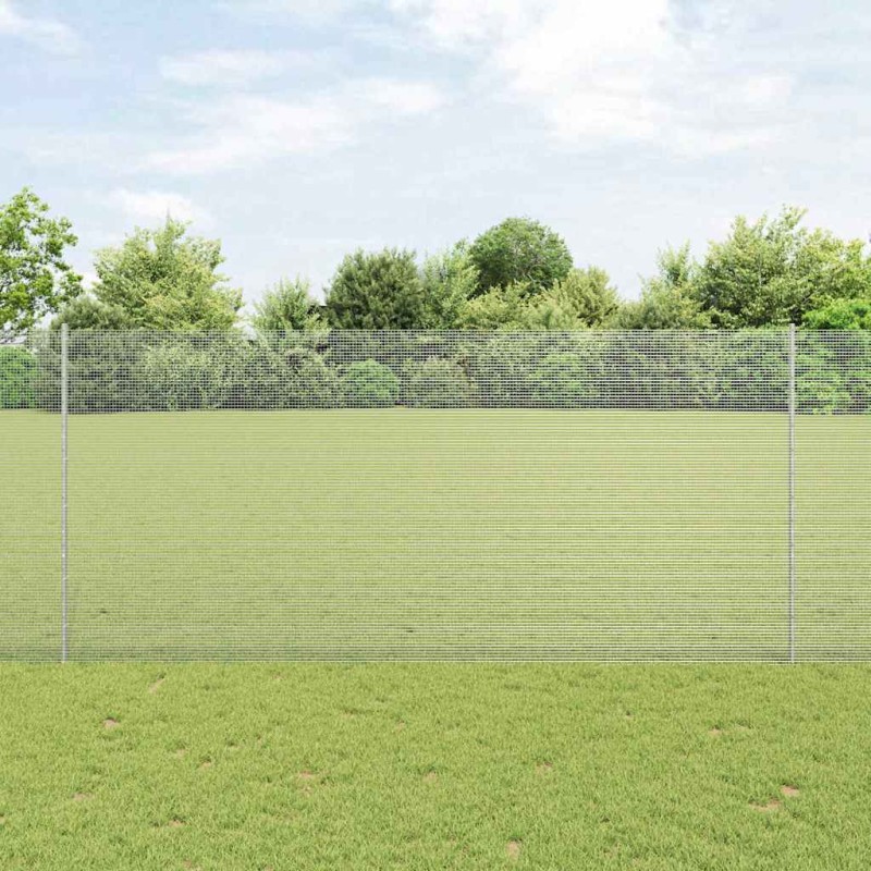 vidaXL Recinzione in filo saldato con 10 pali argento 1,4x10 m in acciaio vidaXL Recinzione in filo saldato con 10 pali argento 1,4x10 m in acciaio