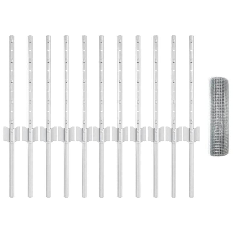 vidaXL Recinzione in Filo Saldato con 11 Post in U Argento 0.4x25 m Acciaio vidaXL Recinzione in Filo Saldato con 11 Post in U Argento 0.4x25 m Acciaio