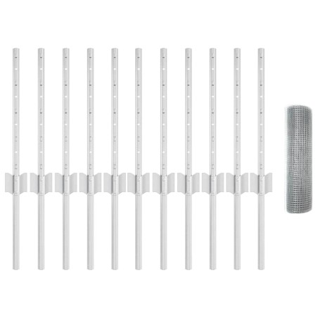 vidaXL Recinzione in Filo Saldato con 11 Post in U Argento 0.4x25 m Acciaio