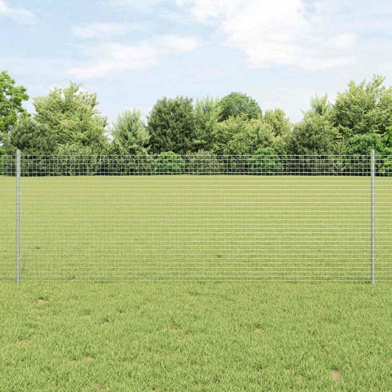 vidaXL Recinzione in Rete Saldata con 11 U Pali Argento 0.8x25 m Acciaio vidaXL Recinzione in Rete Saldata con 11 U Pali Argento 0.8x25 m Acciaio