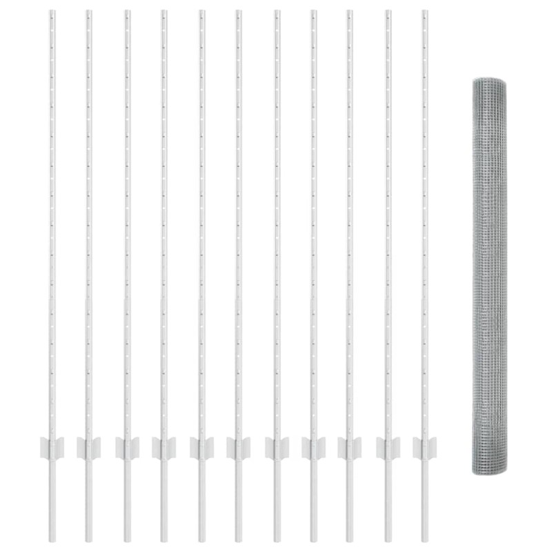 vidaXL Recinzione in Filo Saldato con 22 Post in U Argento 1.4x25 m Acciaio