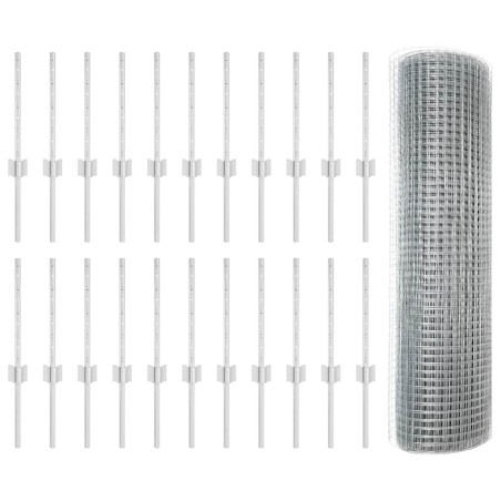 vidaXL Recinzione in rete saldata con 22 pali a U Silver 0.4x50 m in acciaio
