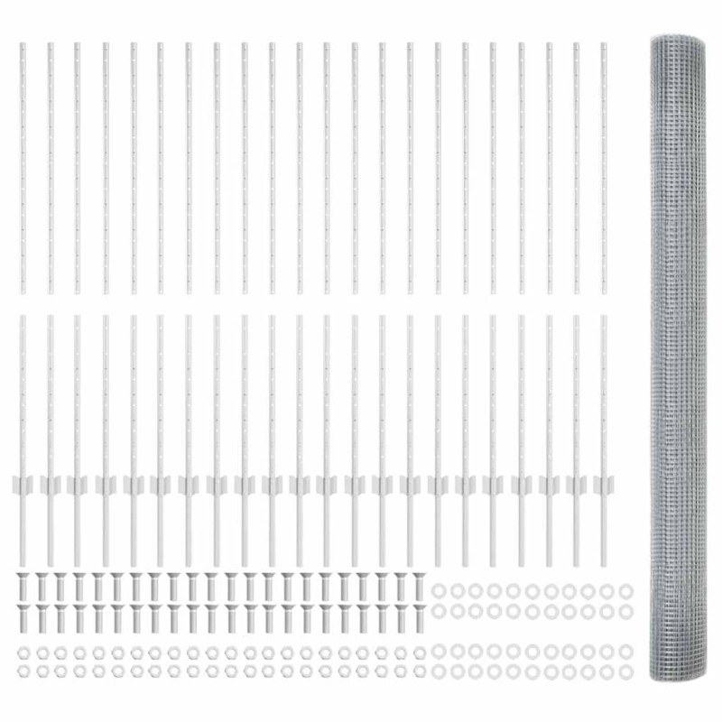 vidaXL Recinzione in Filo Saldato con 44 U Post Argento 1.4x50 m Acciaio