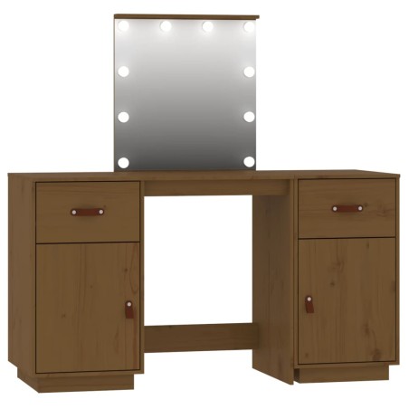 Set Toeletta con LED Marrone Miele in Legno Massello di Pino