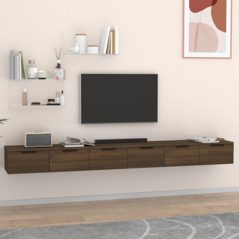 Mobili a Muro 2 pz Rovere Marrone 102x30x20cm Legno Multistrato Mobili a Muro 2 pz Rovere Marrone 102x30x20cm Legno Multistrato