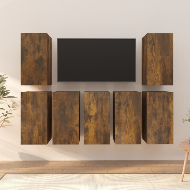Mobili TV 7 pz Rovere Fumo 30,5x30x60 cm in Legno Multistrato Mobili TV 7 pz Rovere Fumo 30,5x30x60 cm in Legno Multistrato
