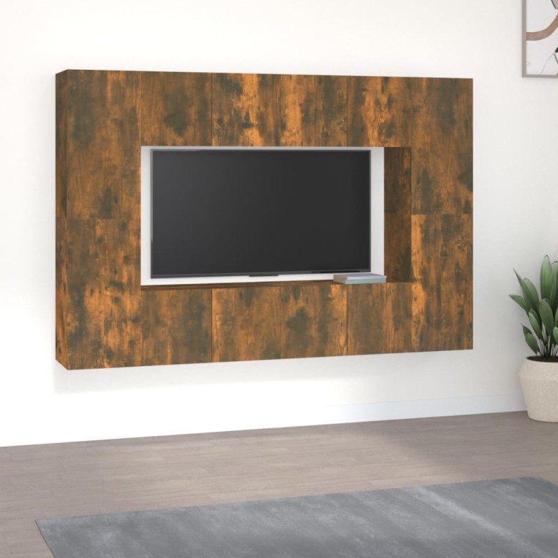 Set Mobili Porta TV 8 pz Rovere Fumo in Legno Multistrato Set Mobili Porta TV 8 pz Rovere Fumo in Legno Multistrato