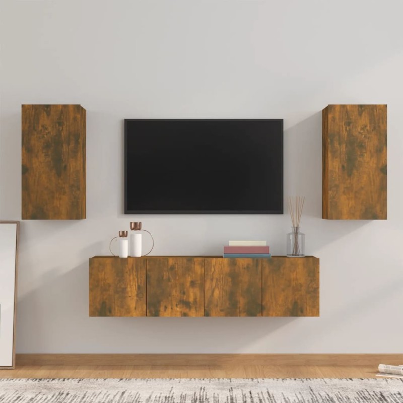 Set di Mobili Porta TV 4 pz Rovere Fumo in Legno Multistrato Set di Mobili Porta TV 4 pz Rovere Fumo in Legno Multistrato
