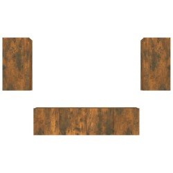 Set di Mobili Porta TV 4 pz Rovere Fumo in Legno Multistrato