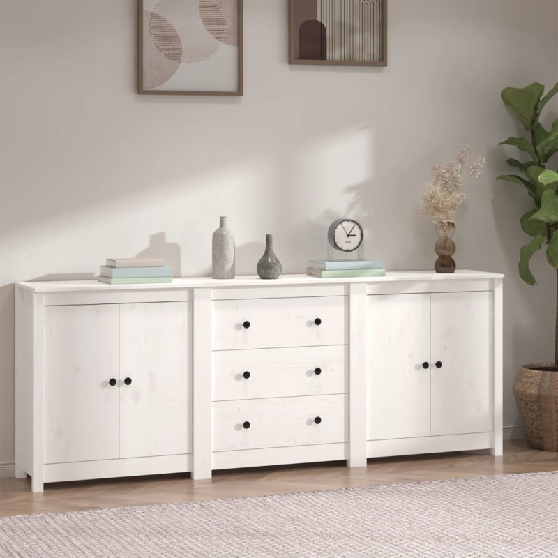 Credenza Bianca 210x35x80 cm in Legno Massello di Pino Credenza Bianca 210x35x80 cm in Legno Massello di Pino