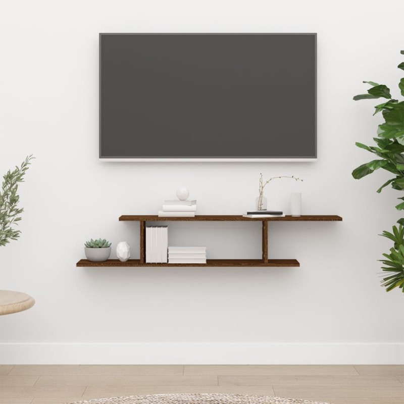 Scaffale TV Parete Rovere Marrone 125x18x23cm Legno Multistrato Scaffale TV Parete Rovere Marrone 125x18x23cm Legno Multistrato