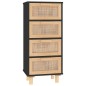 Credenza Nera 40x30x90 cm Legno Massello Pino e Rattan Naturale Credenza Nera 40x30x90 cm Legno Massello Pino e Rattan Naturale
