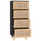 Credenza Nera 40x30x90 cm Legno Massello Pino e Rattan Naturale Credenza Nera 40x30x90 cm Legno Massello Pino e Rattan Naturale