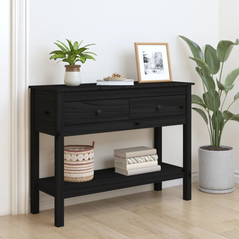 Tavolo Consolle Nero 100x35x75 cm in Legno Massello di Pino Tavolo Consolle Nero 100x35x75 cm in Legno Massello di Pino