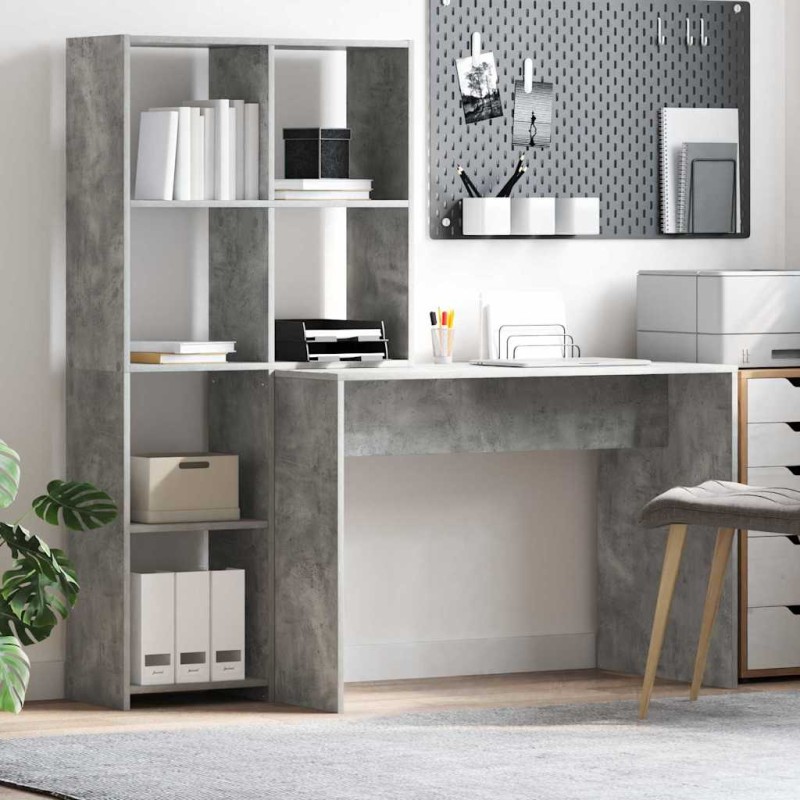 vidaXL Scrivania Grigio cemento 138.5 x 55 x 143 cm Legno multistrato vidaXL Scrivania Grigio cemento 138.5 x 55 x 143 cm Legno multistrato