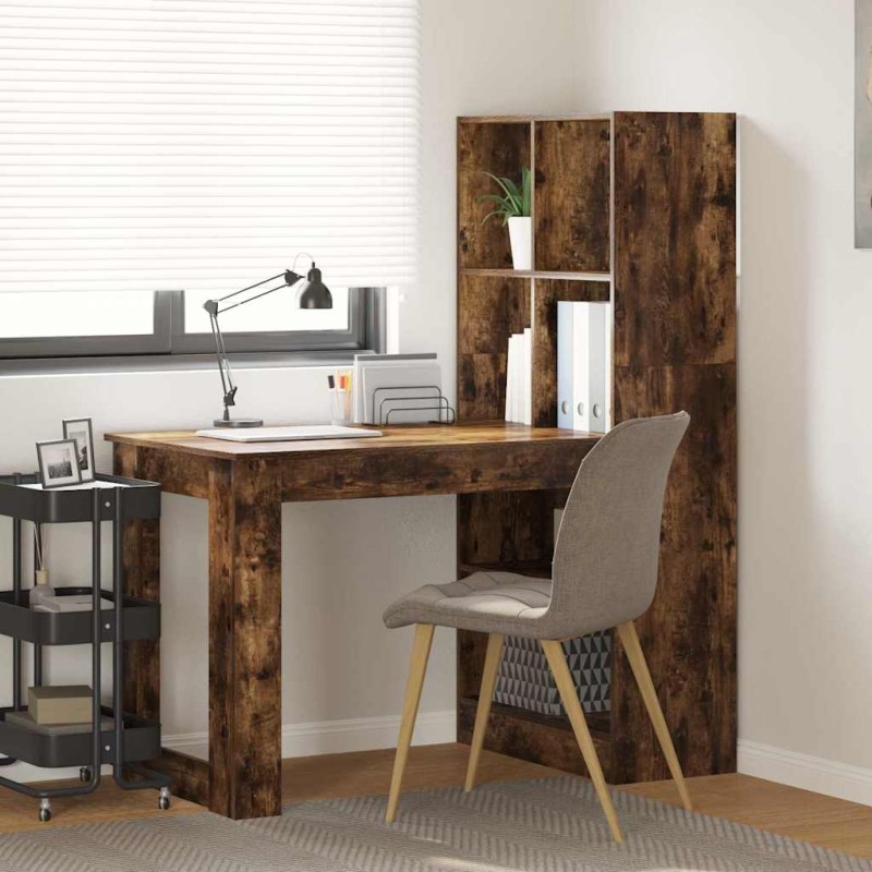 vidaXL Scrivania con lo scaffale con archiviazione Rovere fumo 122 x 67 x 145 cm