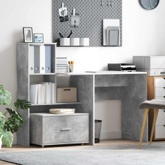 vidaXL Scrivania con cassetto con lo scaffale Grigio cemento 131.5 x 50 x 106.5 cm