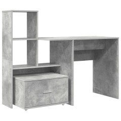 vidaXL Scrivania con cassetto con lo scaffale Grigio cemento 131.5 x 50 x 106.5 cm