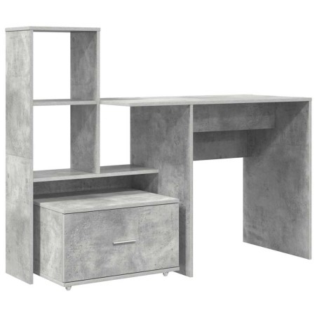 vidaXL Scrivania con cassetto con lo scaffale Grigio cemento 131.5 x 50 x 106.5 cm