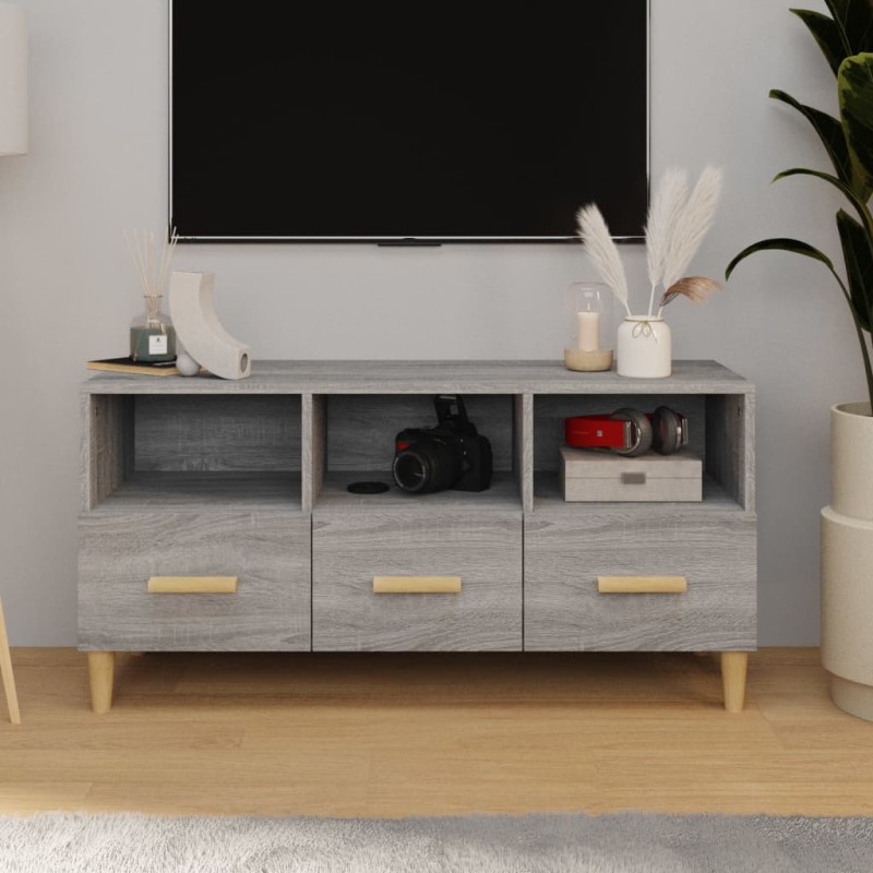 Mobile TV Grigio Sonoma 102x36x50 cm in Legno Multistrato Mobile TV Grigio Sonoma 102x36x50 cm in Legno Multistrato