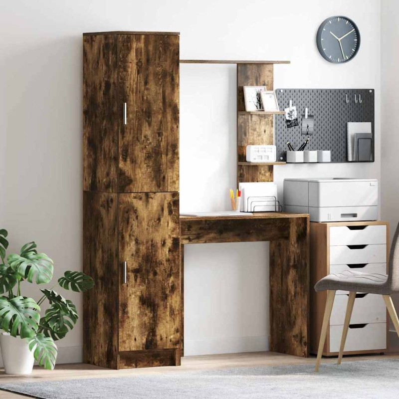 vidaXL Scrivania con spazio di archiviazione rovere affumicato legno ingegnerizzato