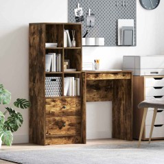 vidaXL Scrivania con spazio di archiviazione in rovere affumicato e legno ingegnerizzato