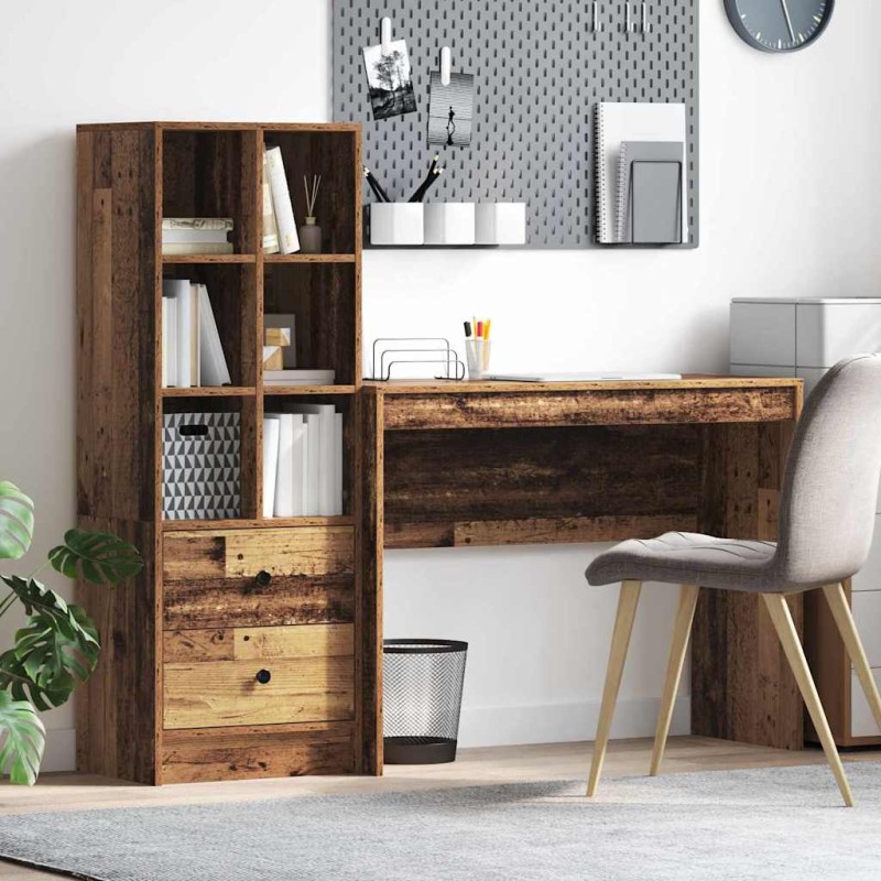 vidaXL Scrivania con spazio di archiviazione in legno vecchio in legno ingegnerizzato