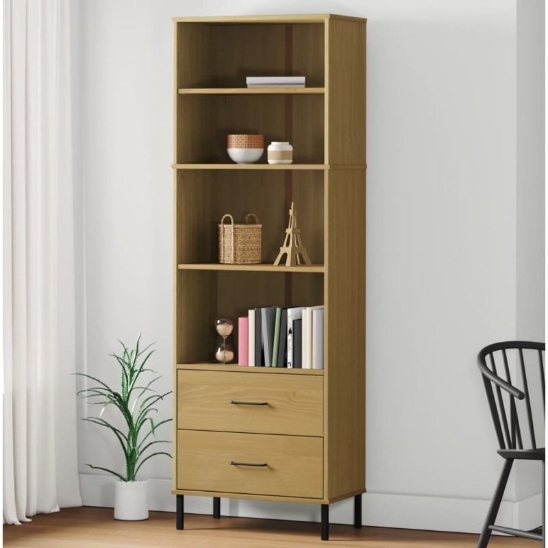 Libreria con 2 Cassetti Marrone 60x35x180cm Legno Massello OSLO Libreria con 2 Cassetti Marrone 60x35x180cm Legno Massello OSLO
