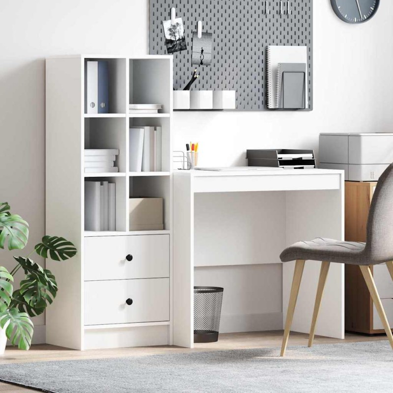Scrivania vidaXL Bianca con Archiviazione in Legno Ingegnerizzato