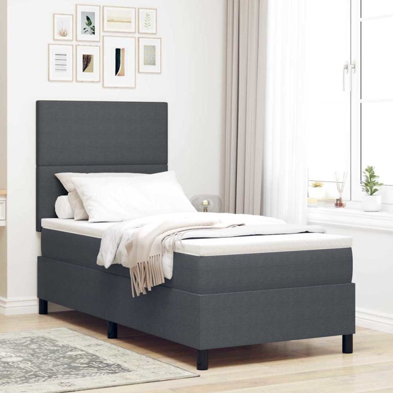 vidaXL Letto con Base a Molle e Materasso Grigio Scuro 80x200 cm in Tessuto a Coste vidaXL Letto con Base a Molle e Materasso Grigio Scuro 80x200 cm in Tessuto a Coste