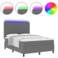 vidaXL Letto con Box Spring e Materasso & Luce LED Grigio 160x200 cm Tessuto in Velluto a Cordura
