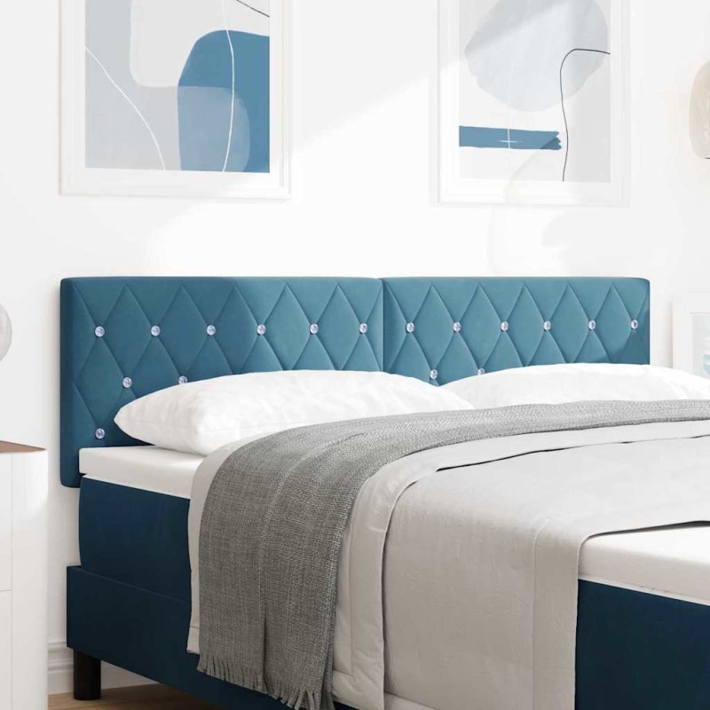 vidaXL Testata LED imbottita in velluto blu con puntini di cristallo da 72 cm