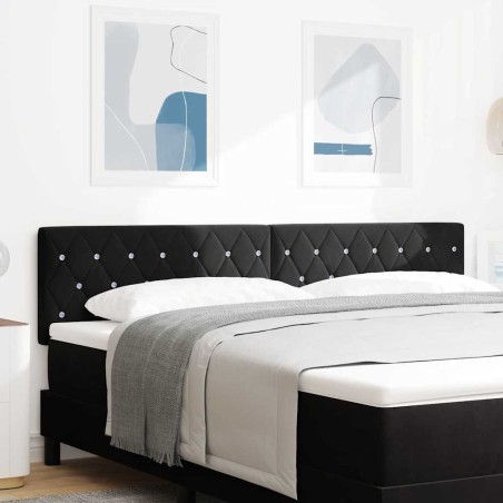 vidaXL Testata Letto LED con Bottoni in Cristallo, Nera, 90 cm in Velluto