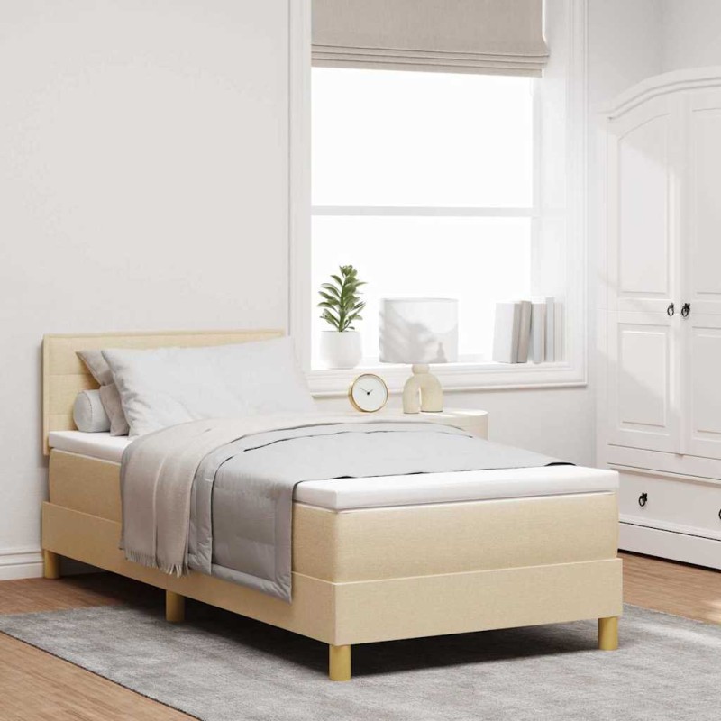 vidaXL Letto Box Spring con Materasso Panna 100x200 cm Tessuto vidaXL Letto Box Spring con Materasso Panna 100x200 cm Tessuto