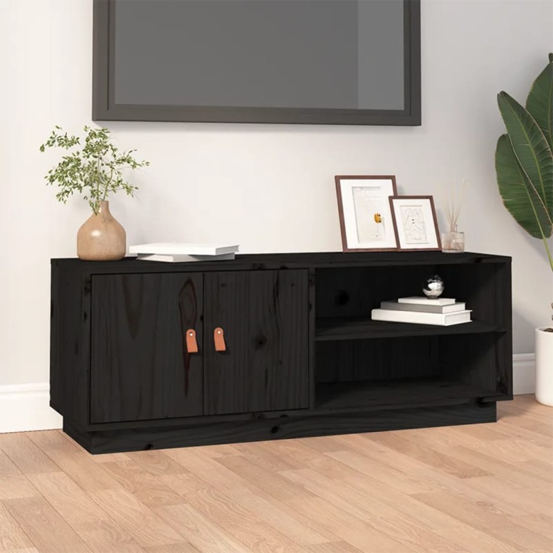 Mobile Porta TV Nero 105x34x40 cm in Legno Massello di Pino Mobile Porta TV Nero 105x34x40 cm in Legno Massello di Pino