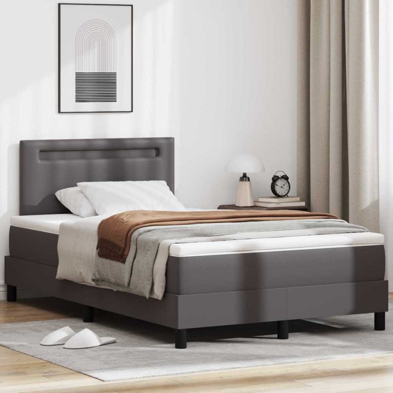 vidaXL Letto Box Spring con Materasso – Matrimoniale Piccolo Grigio in Finta Pelle vidaXL Letto Box Spring con Materasso – Matrimoniale Piccolo Grigio in Finta Pelle
